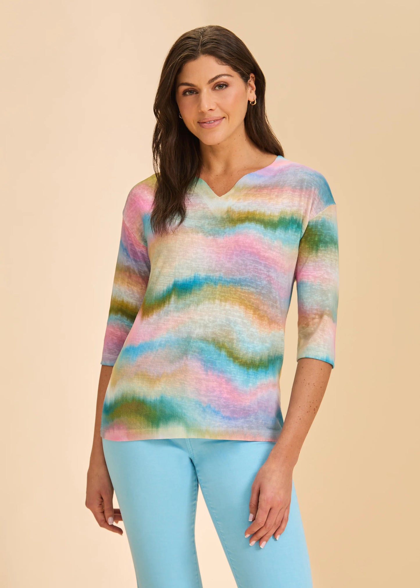 Drop Shoulder Notch Neck Top