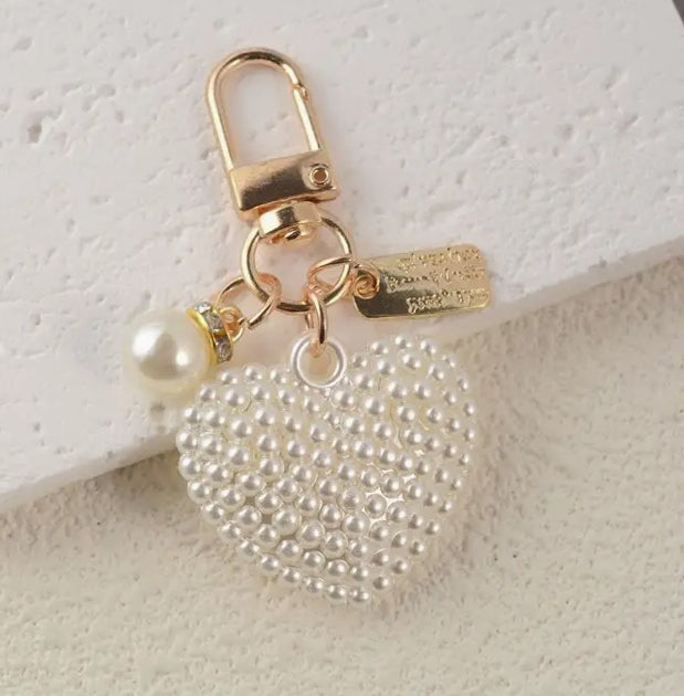 Puffy Pearl Heart Keychain