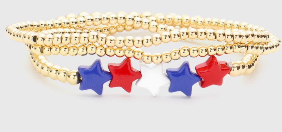 Flag Star Accented Stretch Bracelets