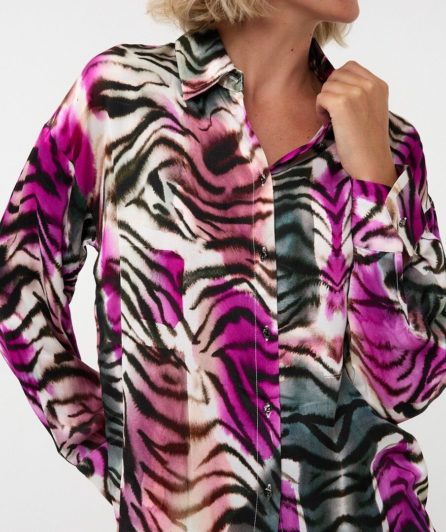 Button Up Zebra Print Blouse