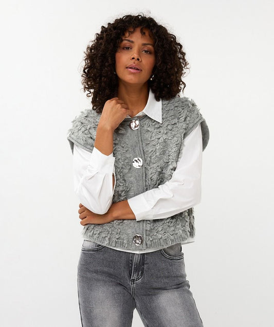 Fringe Cardigan Vest With Big Buttons