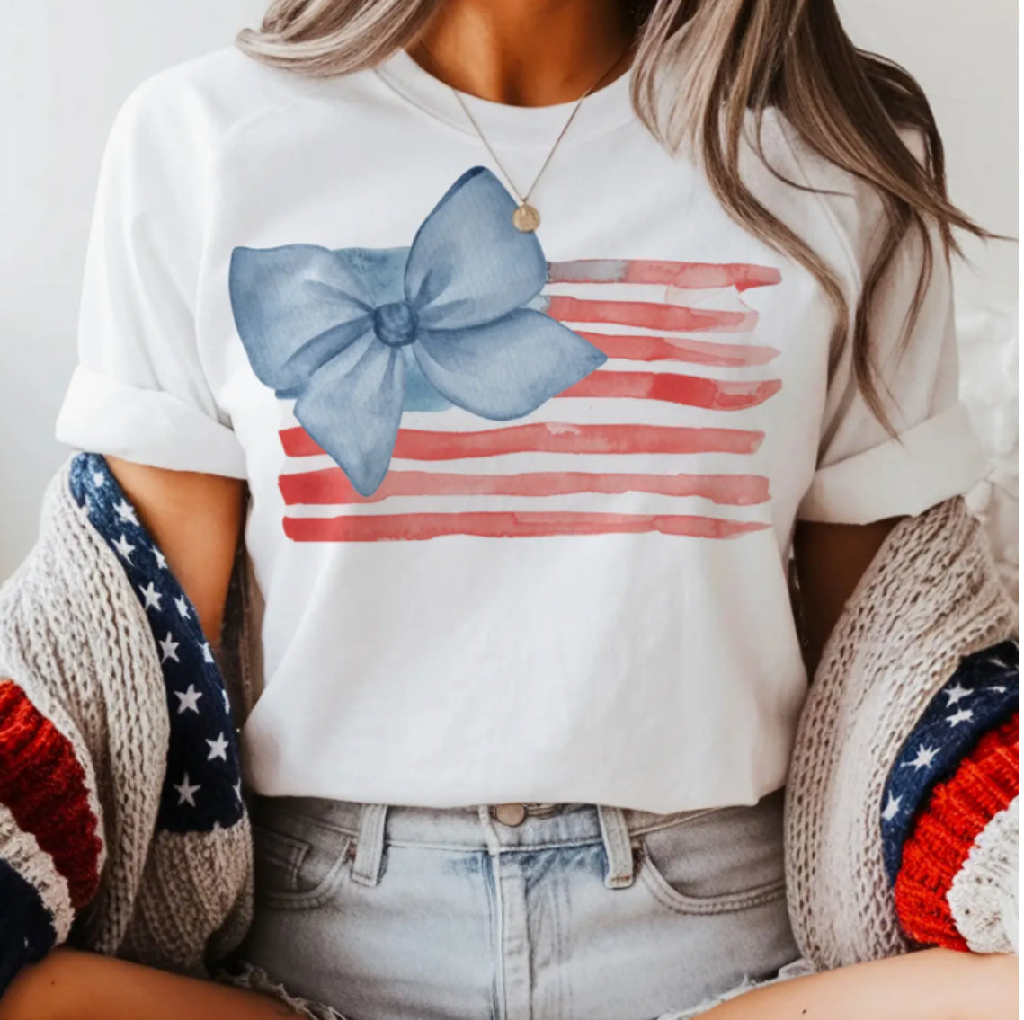 USA Flag Bow Patriotic Holiday Graphic Tee