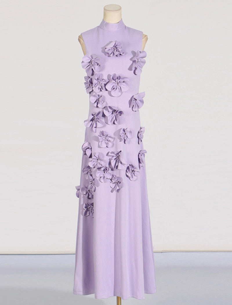 Sleeveless Floral Appliqué Maxi Dress