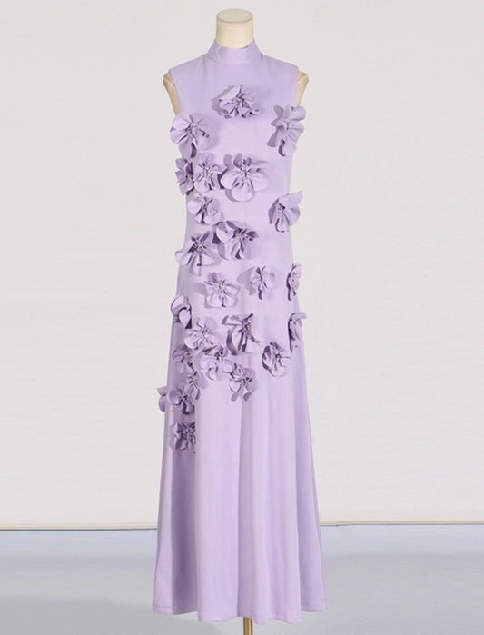 Sleeveless Floral Appliqué Maxi Dress