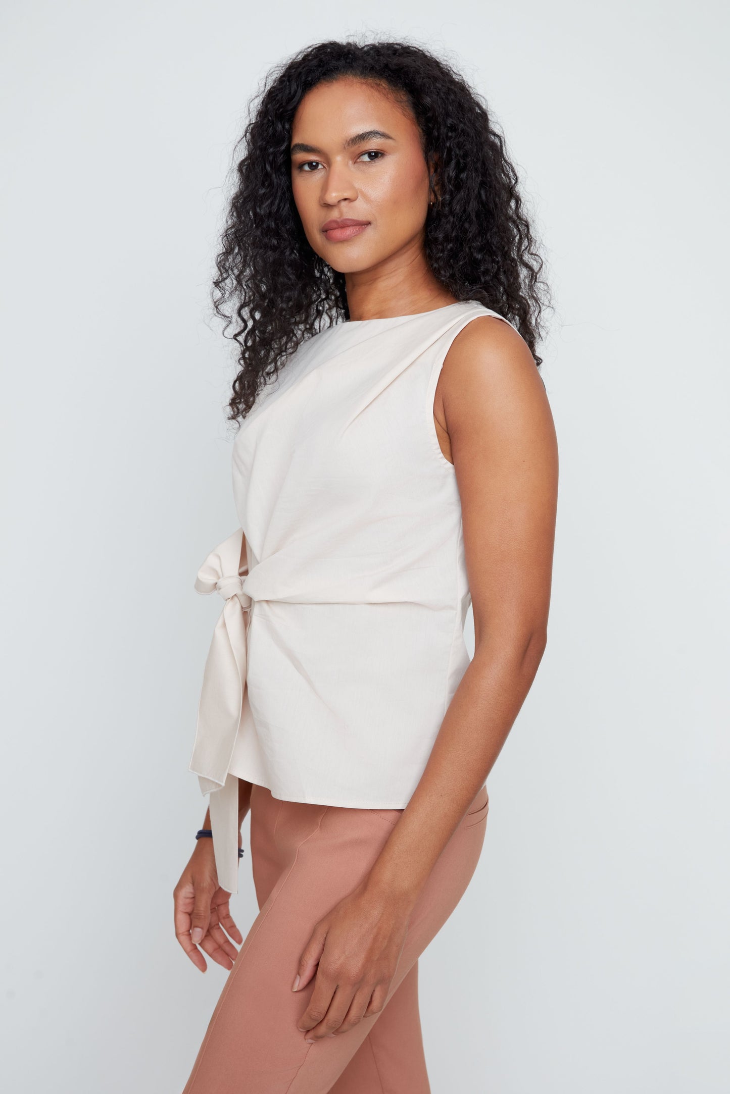 Sleeveless Boat Neck Tie Top