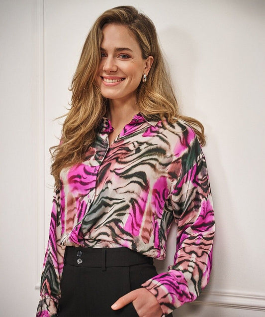 Button Up Zebra Print Blouse