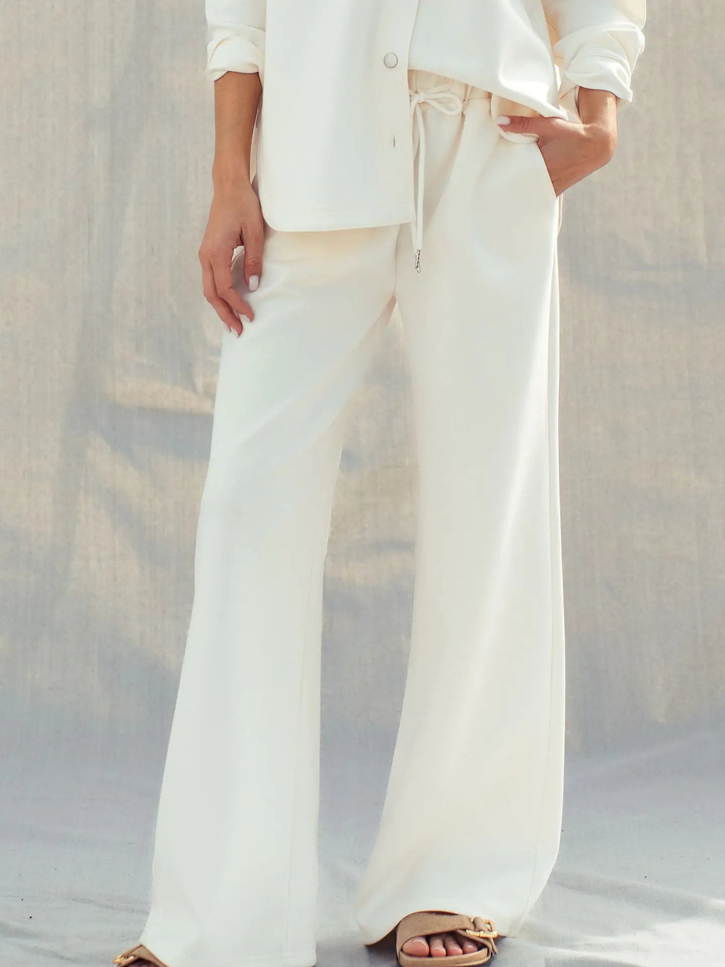 Cotton Blend Wide Leg Drawstring Lounge Pants