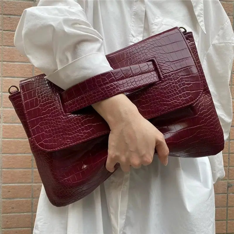 Crocodile Print Cluch With Wrist Strap