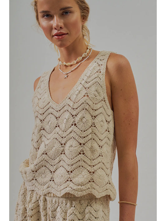 Natural Crochet Wavy V-Neck Tank
