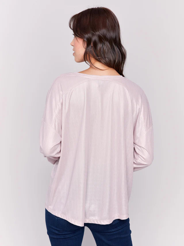 Foiled Knit Top With V Neck