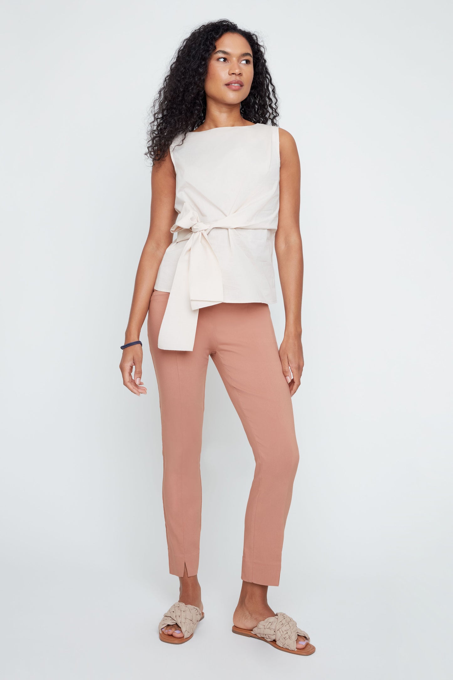 Sleeveless Boat Neck Tie Top