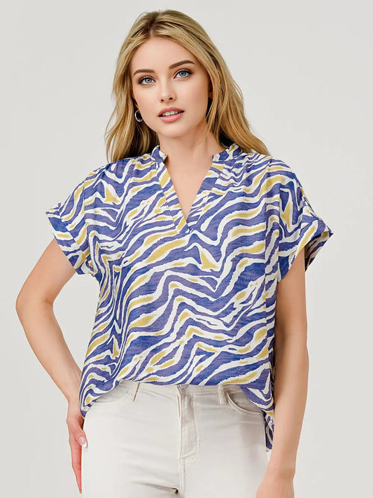 Tori Short Sleeve Game Day Top Purple Tiger Print