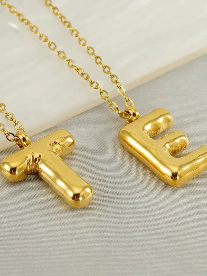 Stainless Steel Glossy Bubble Initial Necklace