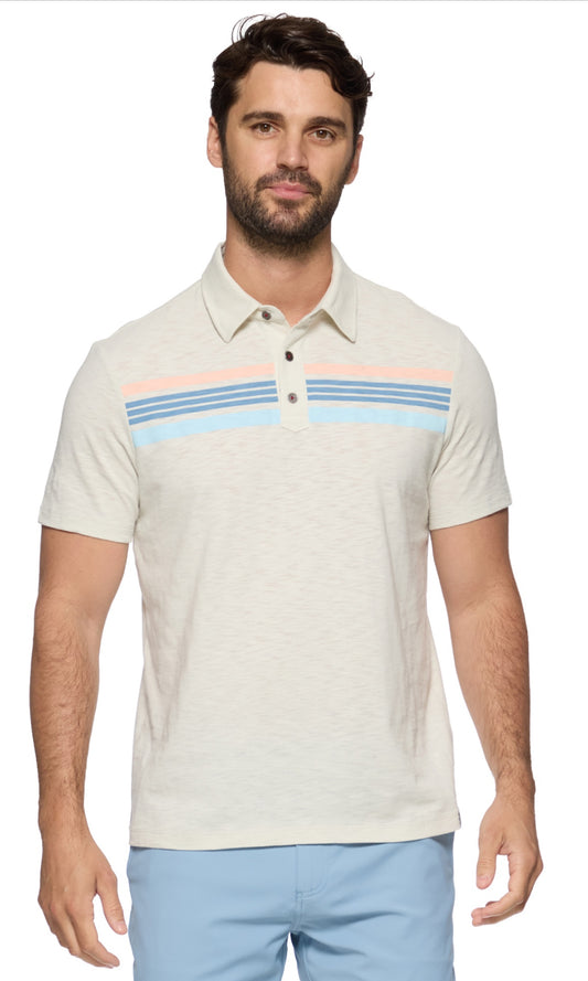 Crest line Short Sleeve Chest Stripe Slub Polo