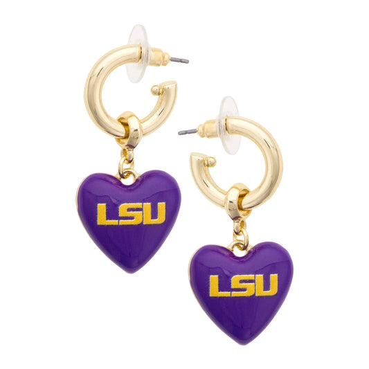 Lsu Tigers Heart Drop Earrings