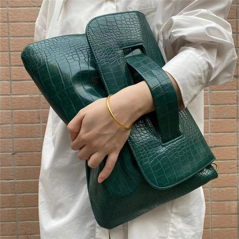 Crocodile Print Cluch With Wrist Strap