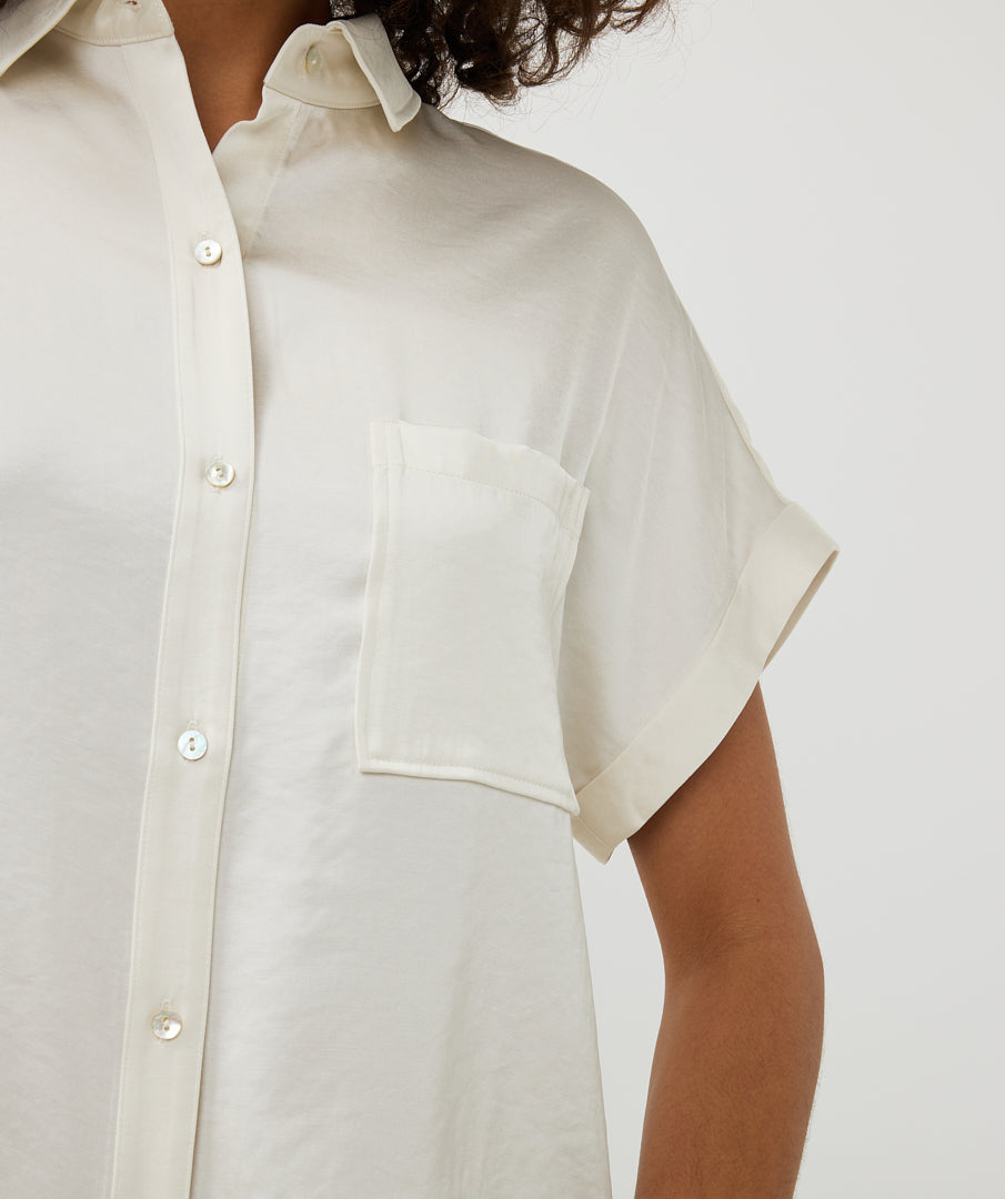Short Sleeve Satin Pocket Blouse