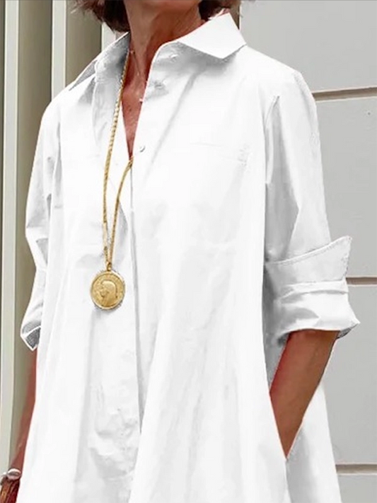 Long Sleeves Loose Solid Color Lapel Collar Mini Dresses