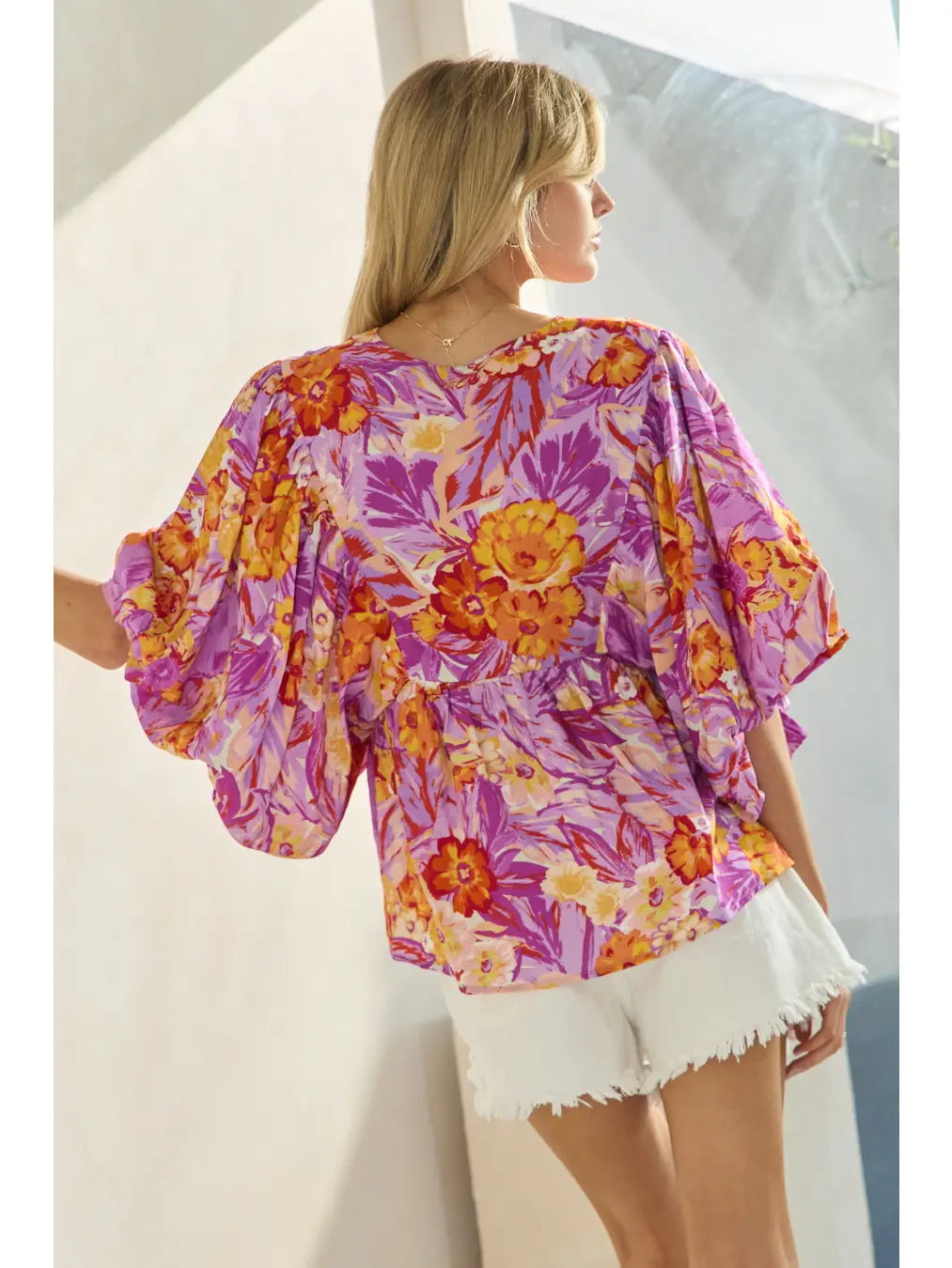 Printed Blouse with Wide Bubble Sleeve