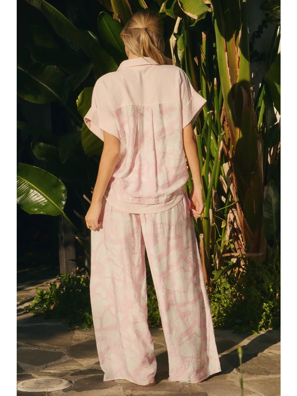 Relaxed Short-Sleeve Top & Wide-Leg Pants Set