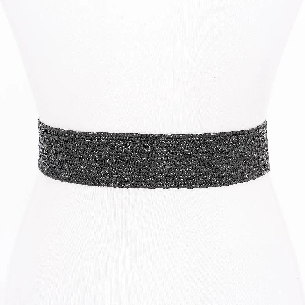 Faux Straw Marble Metal Buckle Stretch Belt