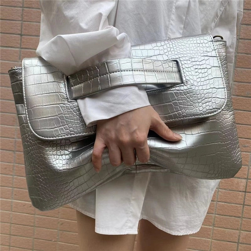 Crocodile Print Cluch With Wrist Strap