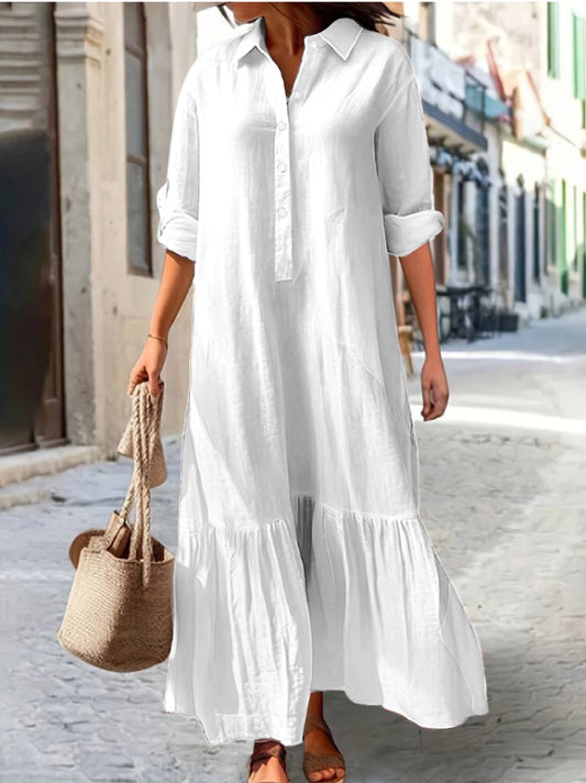 Button Henley Loose Long-Sleeved Maxi Dress