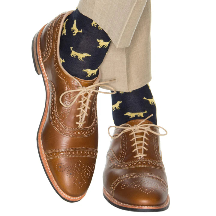 Dapper Classic Navy with Sky Blue Yolk Mini Neat Cotton Sock Mid Calf