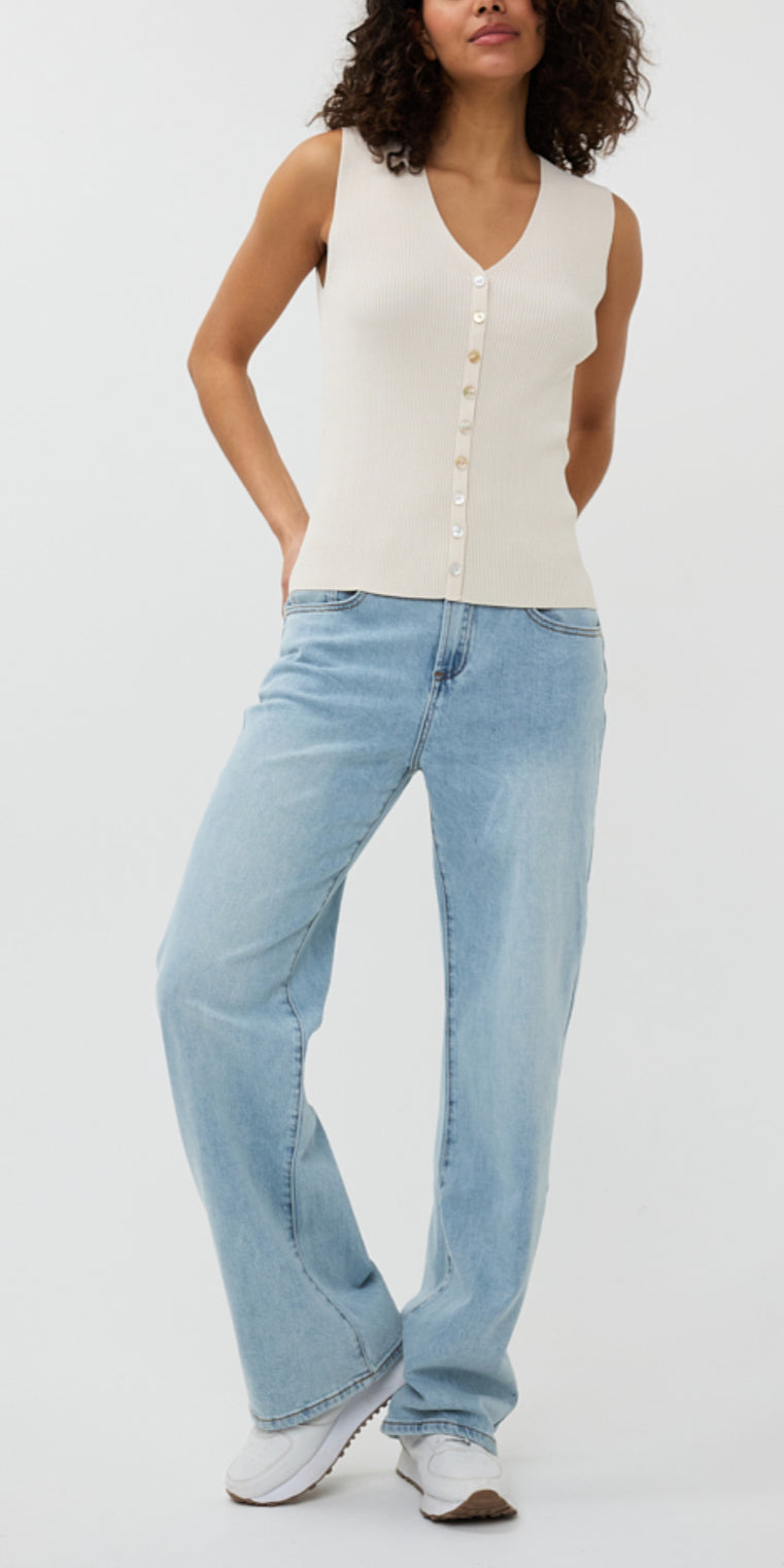 Short Sleeve Rib Vest With Buttons