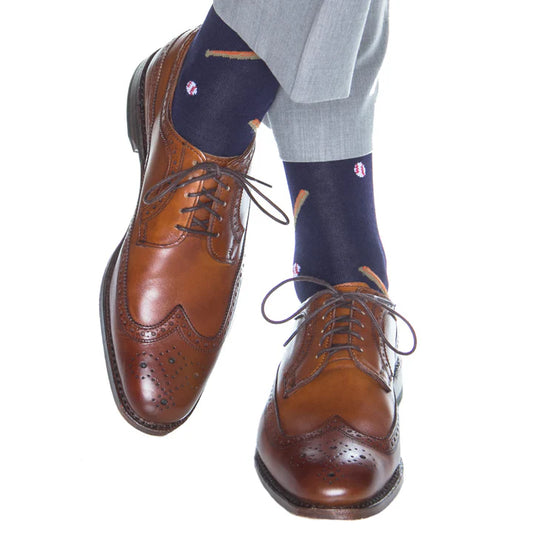 Dapper Classic Navy with Sky Blue Yolk Mini Neat Cotton Sock Mid Calf