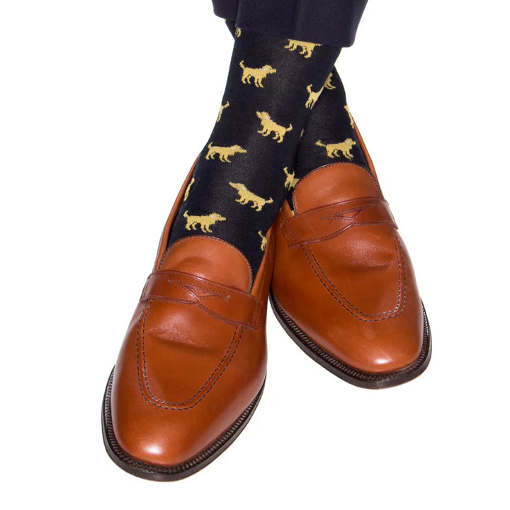 Dapper Classic Navy with Sky Blue Yolk Mini Neat Cotton Sock Mid Calf
