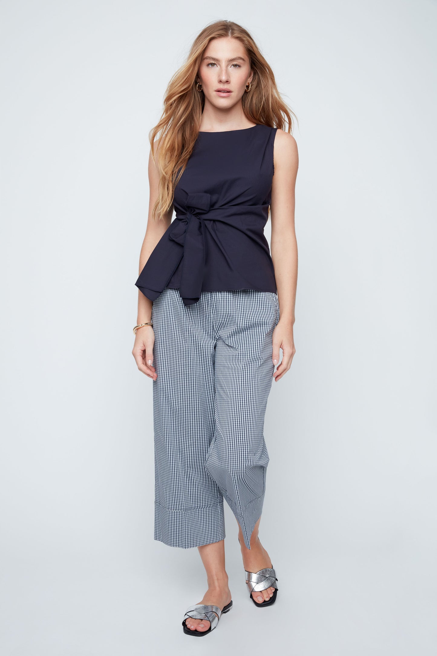 Sleeveless Boat Neck Tie Top