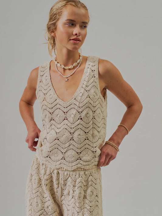 Natural Crochet Wavy V-Neck Tank