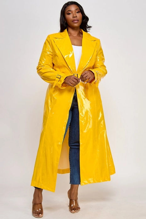Long Sleeve Collar Waist Tie Blazer Trench Coat