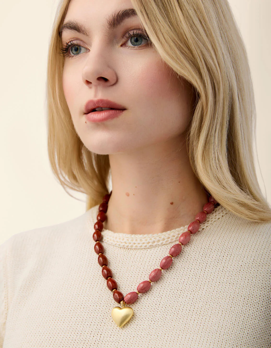 Anastasia Heart Beaded Necklace 18" Pink