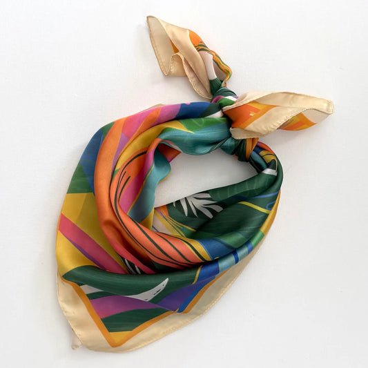 Tropical Flower Print Scarf Beige