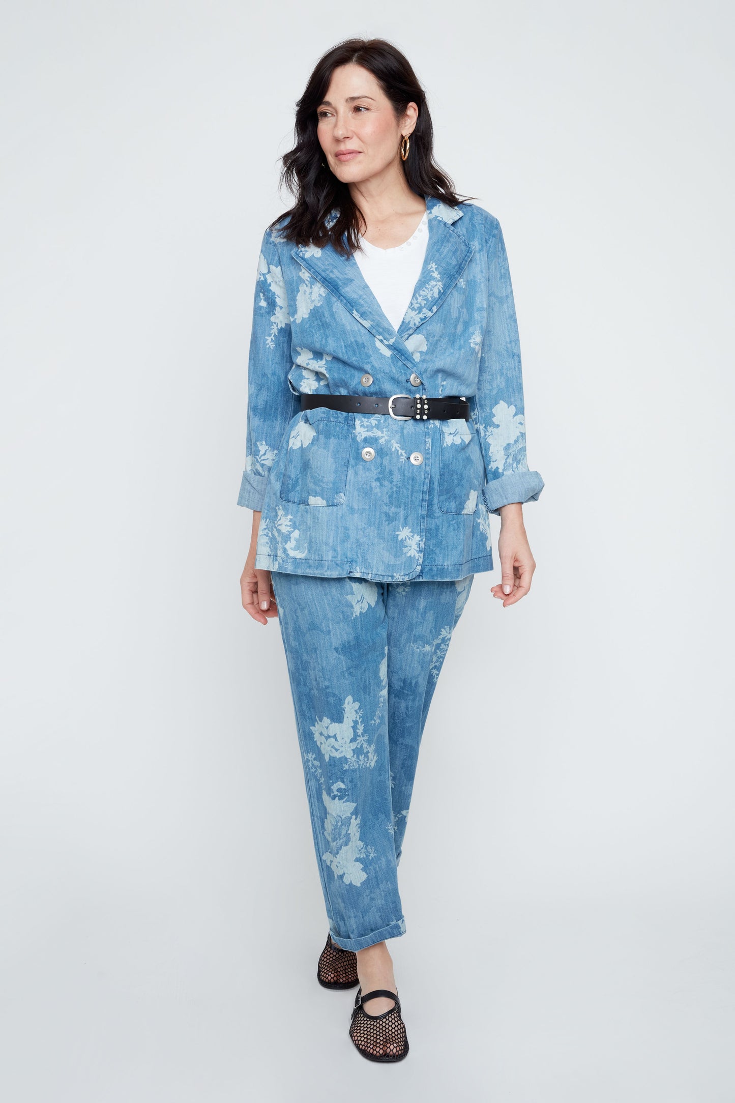 Printed Denim Buckled Jacket