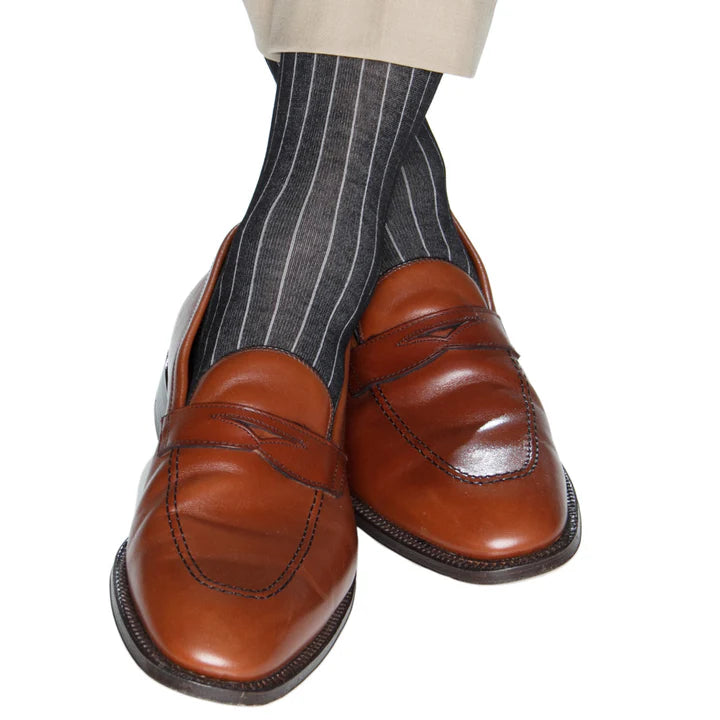 Dapper Classic Navy with Sky Blue Yolk Mini Neat Cotton Sock Mid Calf