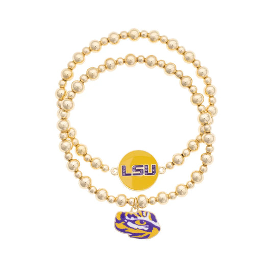 LSU Tigers Ball Bead Bracelet Set of 2