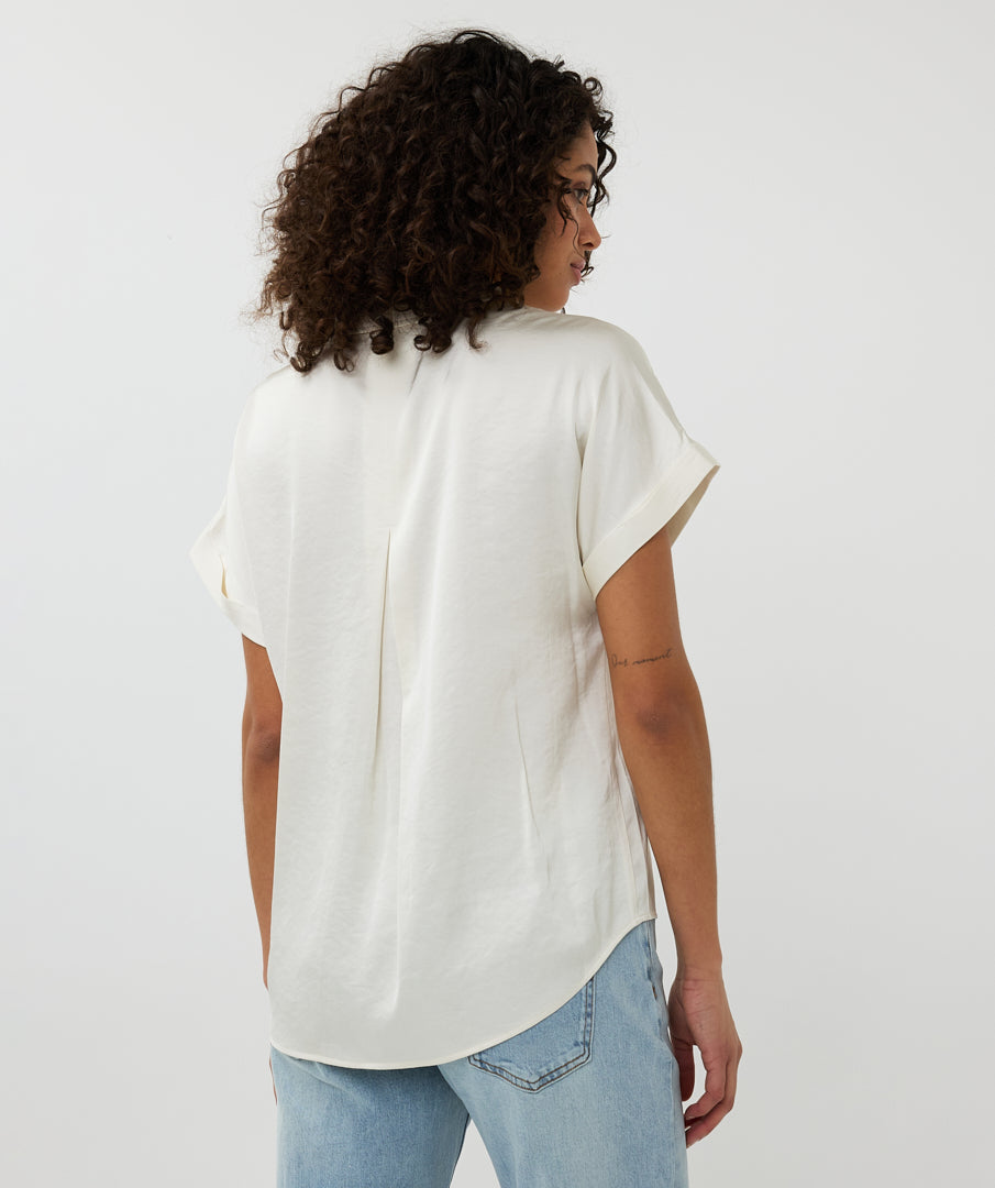 Short Sleeve Satin Pocket Blouse