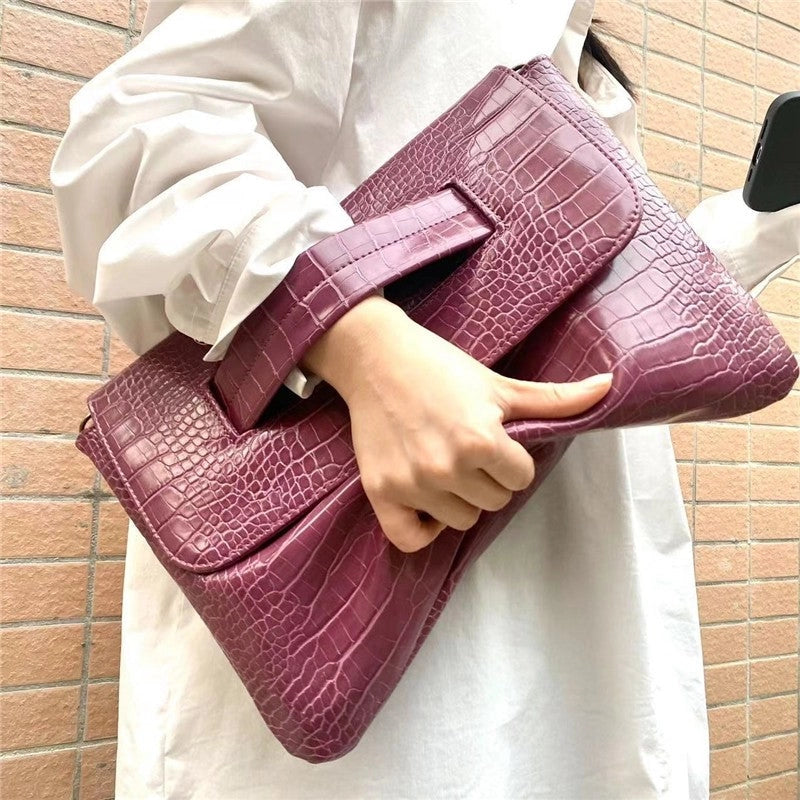 Crocodile Print Cluch With Wrist Strap