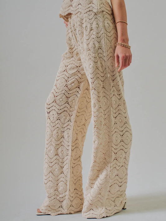 Natural Crochet Wide-Leg Pants