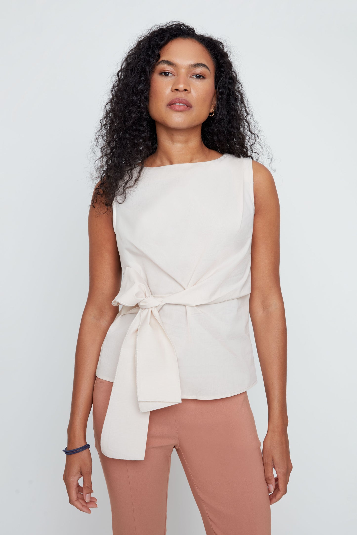 Sleeveless Boat Neck Tie Top