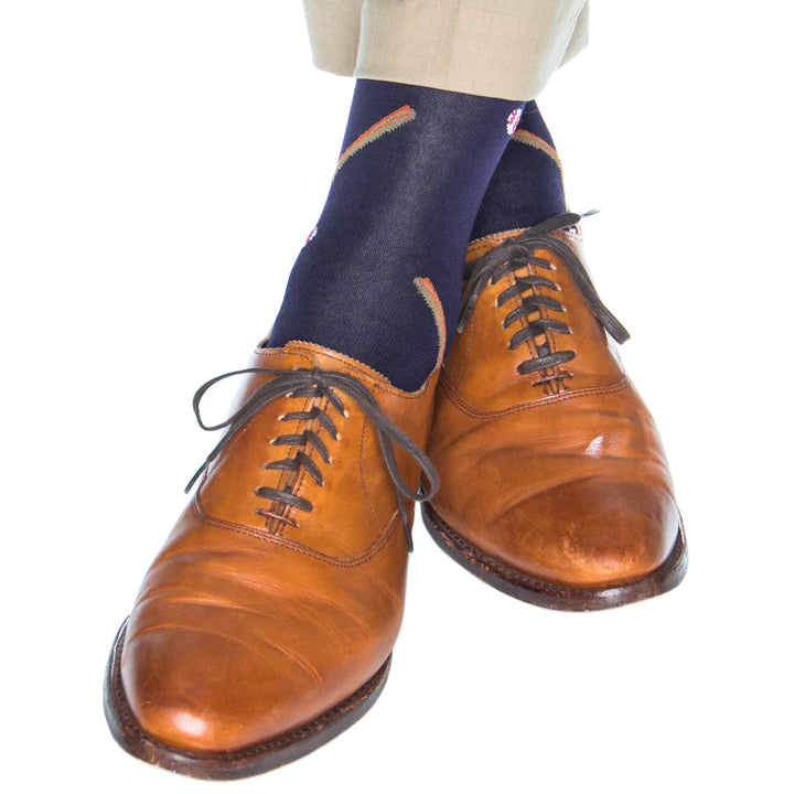 Dapper Classic Navy with Sky Blue Yolk Mini Neat Cotton Sock Mid Calf