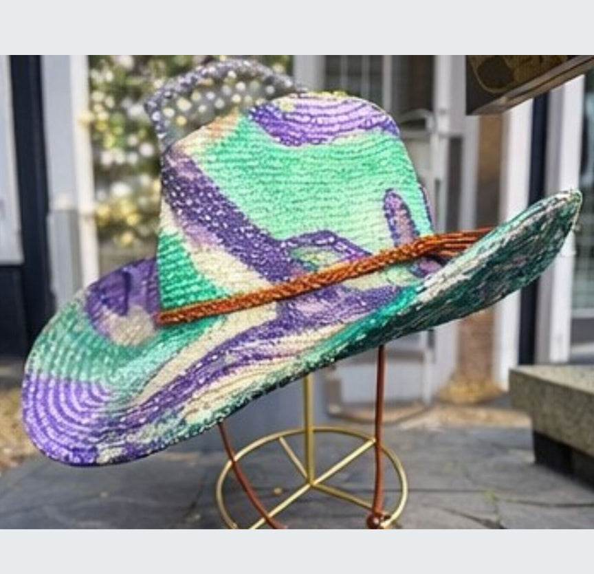 Custom Mardi Gras Straw Cowboy Hat