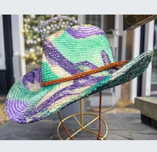 Custom Mardi Gras Straw Cowboy Hat