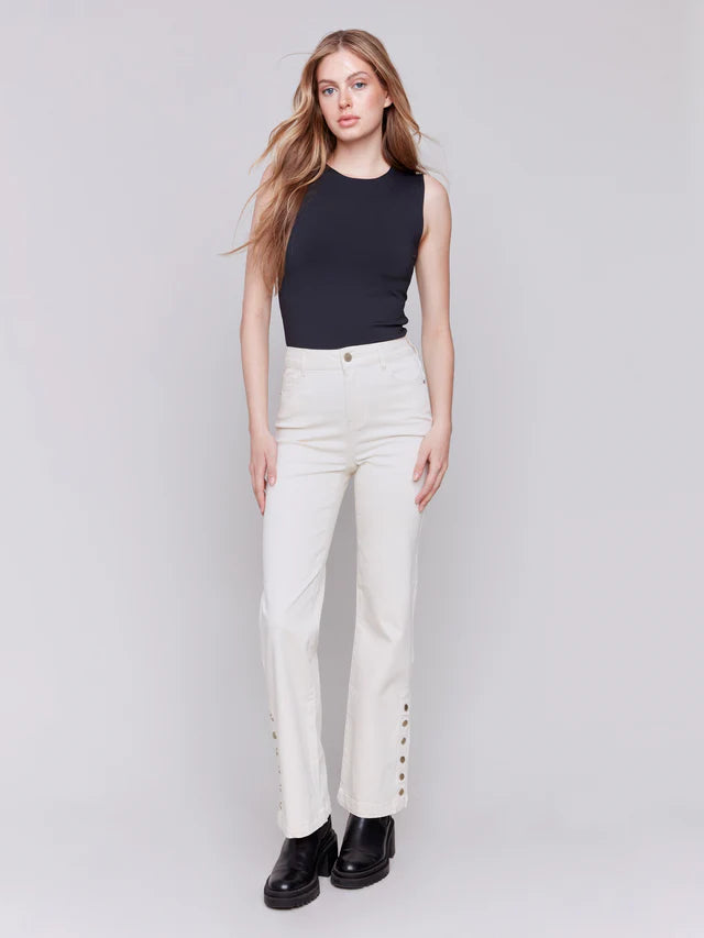 Side Button Flare Leg Pant