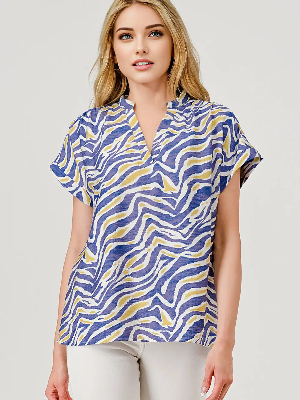 Tori Short Sleeve Game Day Top Purple Tiger Print